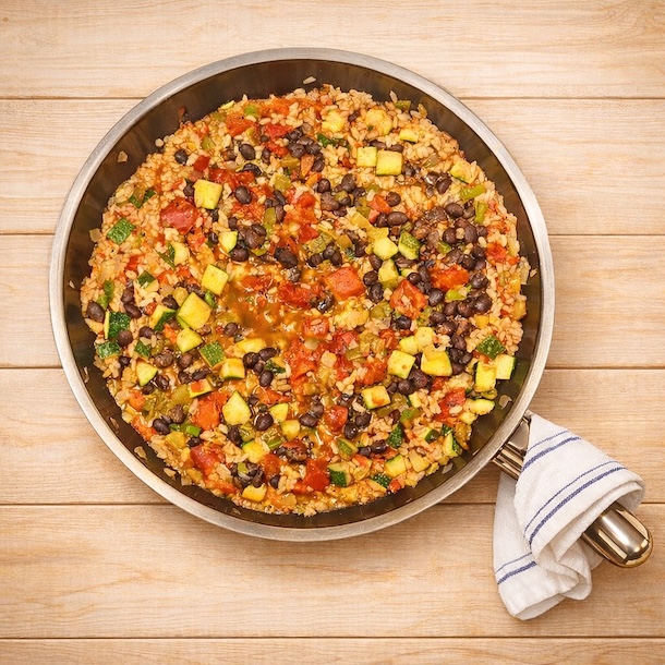 Easy One‑Pan Brown Rice and Bean Skillet