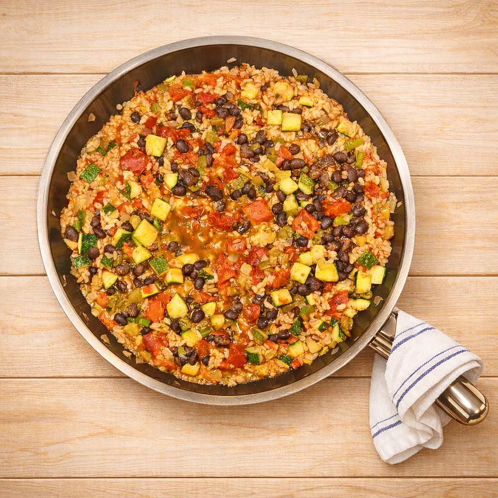 Easy One‑Pan Brown Rice and Bean Skillet